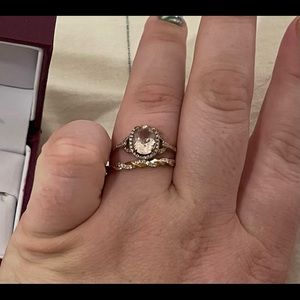 Morganite and Diamond engagement ring and rose gold and diamond twist band.